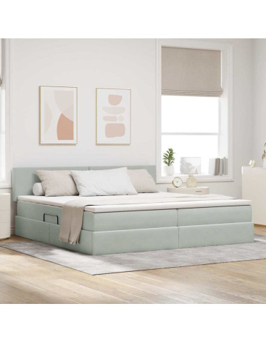 Letto con Contenitore Grigio chiaro 200 x 200 cm Velluto