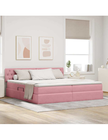 Letto con Contenitore con materasso Rosa 200 x 200 cm Velluto