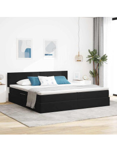 Letto con Contenitore con materasso Nero 200 x 200 cm Velluto