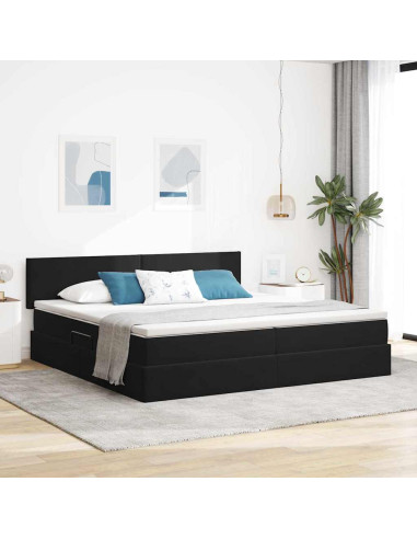 Letto con Contenitore con materasso Nero 200 x 200 cm Velluto