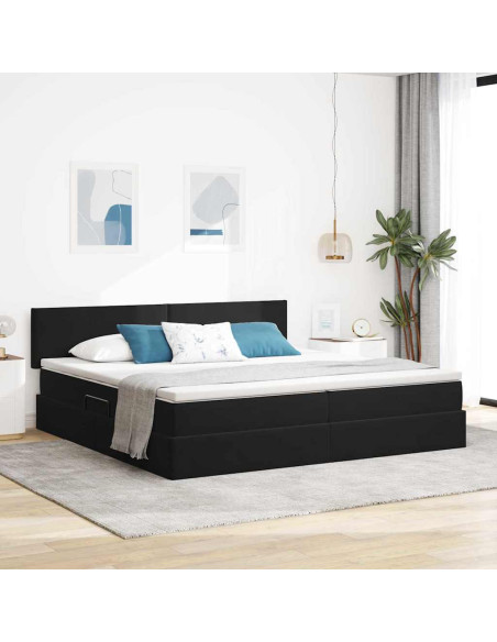 Letto con Contenitore con materasso Nero 200 x 200 cm Velluto