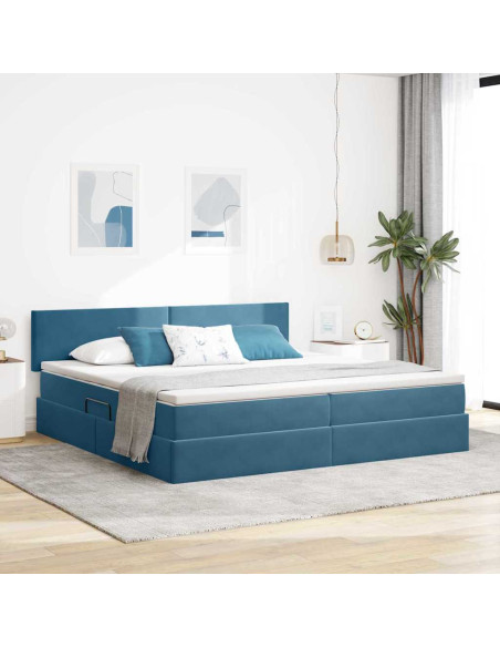 Letto con Contenitore Blu Scuro 200 x 200 cm Velluto