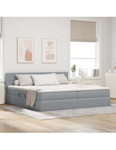 Letto con contenitore e materasso Grigio chiaro 200 x 200 cm