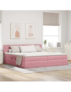 Letto con Contenitore con materasso Rosa 200 x 200 cm Velluto