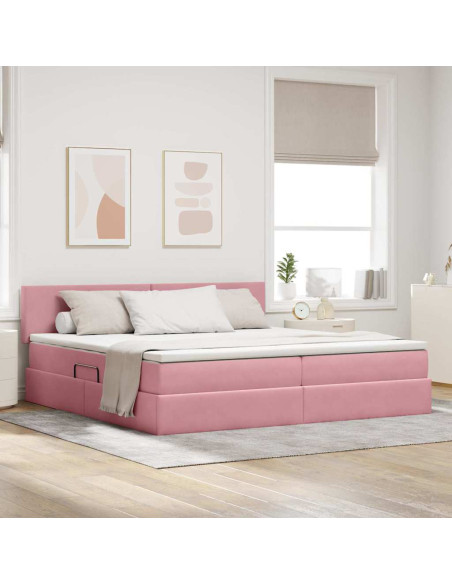 Letto con Contenitore con materasso Rosa 200 x 200 cm Velluto