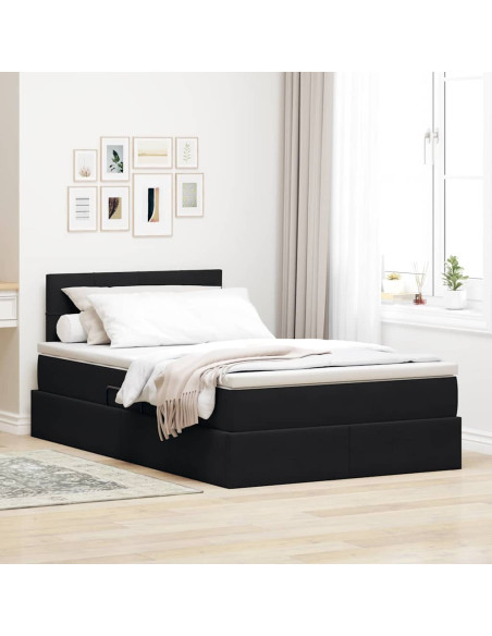 Letto con Contenitore con materasso Nero 120 x 190 cm Velluto