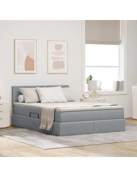 Letto con contenitore e materasso Grigio chiaro 140 x 190 cm