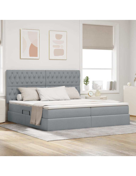 Letto con contenitore e materasso Grigio chiaro 200 x 200 cm