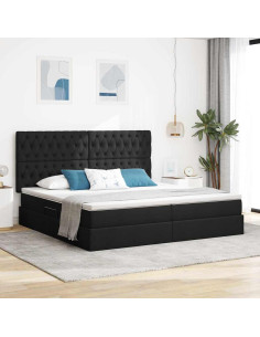 Letto con contenitore e materasso Nero 200 x 200 cm Poliestere