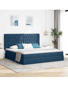 Letto con contenitore e materasso Blu 200 x 200 cm Poliestere