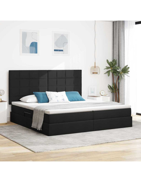 Letto con contenitore e materasso Nero 200 x 200 cm Poliestere