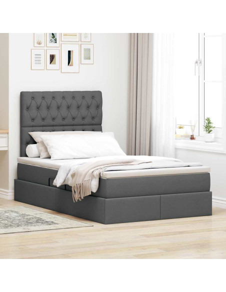 Letto con contenitore e materasso Grigio scuro 120 x 190 cm