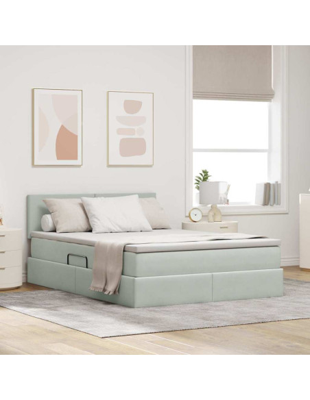 Letto con Contenitore Grigio chiaro 140 x 200 cm Velluto