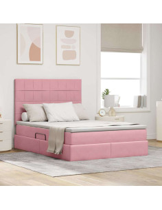 Letto con contenitore e materasso Rosa 140 x 190 cm Velluto