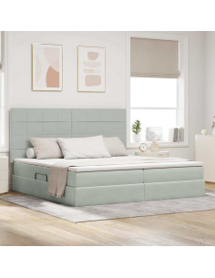 Letto con contenitore e materasso Grigio chiaro 200 x 200 cm