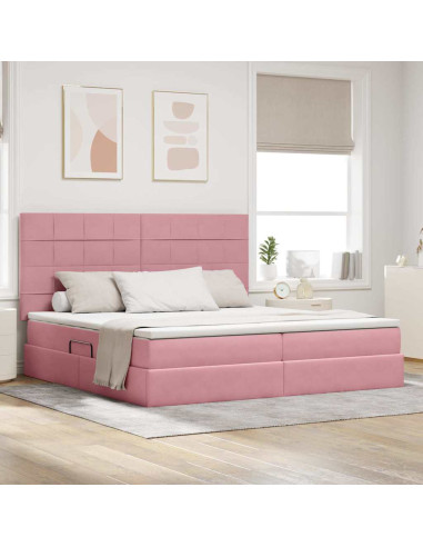 Letto con contenitore e materasso Rosa 200 x 200 cm Velluto
