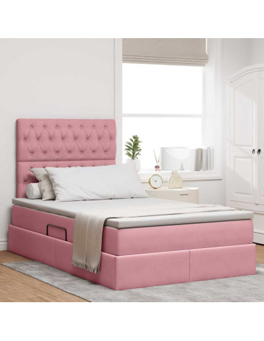 Letto con contenitore e materasso Rosa 120 x 200 cm Velluto