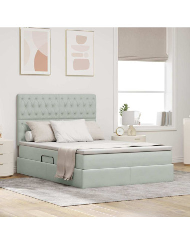 Letto con contenitore e materasso Grigio chiaro 140 x 190 cm