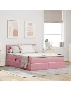 Letto con Contenitore con materasso Rosa 140 x 190 cm Velluto
