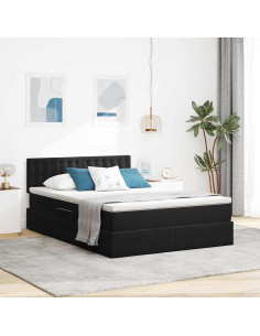 Letto con Contenitore con materasso Nero 140 x 200 cm Velluto
