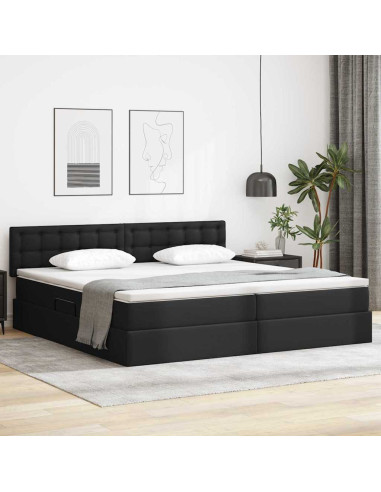Letto con contenitore e materasso Nero 200 x 200 cm