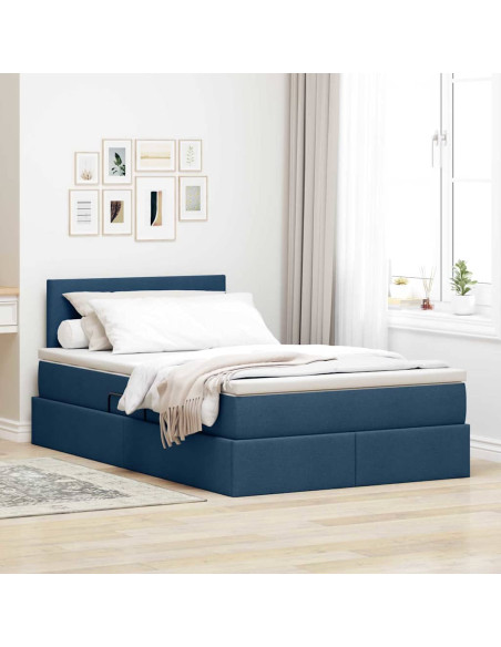 Letto con contenitore e materasso con testiera Blu 120 x 200 cm