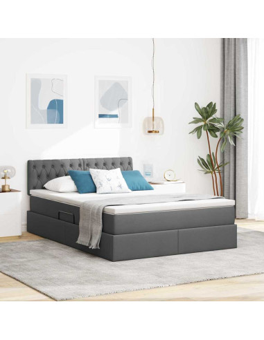 Letto con contenitore e materasso Grigio scuro 140 x 190 cm