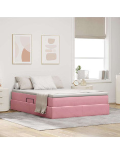 Letto con contenitore e materasso Rosa 140 x 190 cm Velluto