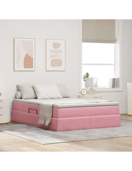 Letto con contenitore e materasso Rosa 140 x 190 cm Velluto