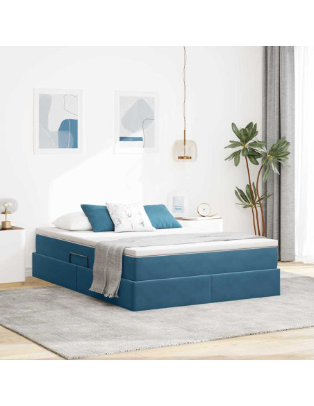 Letto con contenitore e materasso Blu Scuro 140 x 200 cm