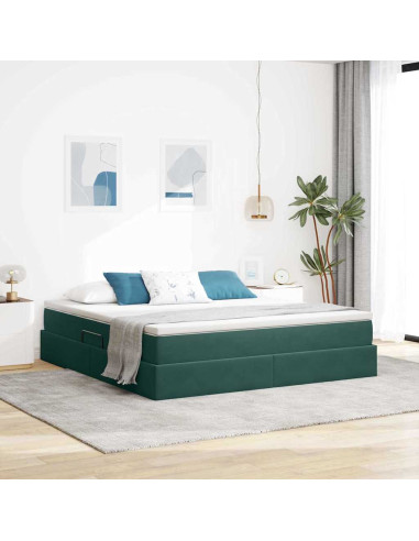 Letto con contenitore e materasso Verde Scuro 160 x 200 cm