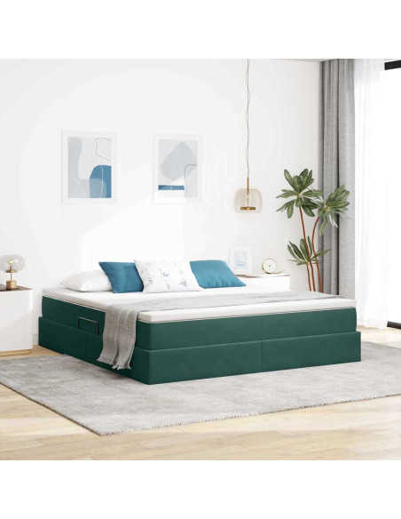 Letto con contenitore e materasso Verde Scuro 160 x 200 cm