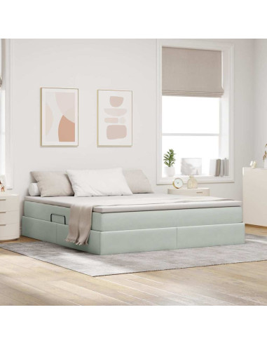 Letto con contenitore e materasso Grigio chiaro 180 x 200 cm