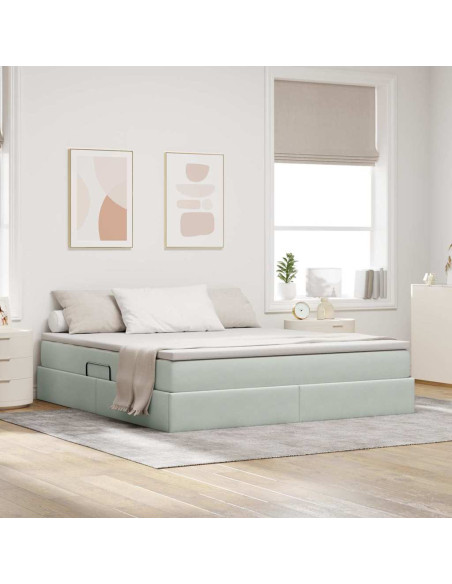 Letto con contenitore e materasso Grigio chiaro 180 x 200 cm
