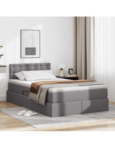 Letto con contenitore e LED Grigio 120 x 200 cm Pelle Sintetica