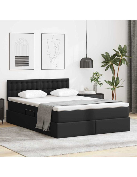 Letto con contenitore e materasso Nero 140 x 190 cm