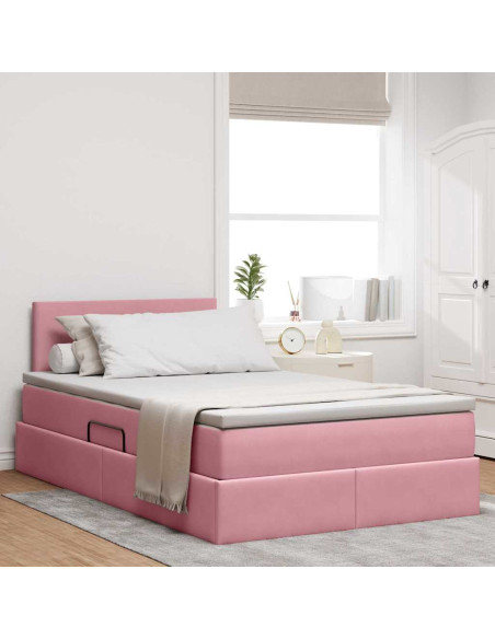 Letto con contenitore e LED Rosa 120 x 200 cm Velluto