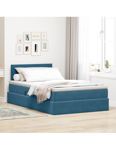 Letto con contenitore e LED Blu Scuro 120 x 200 cm Velluto