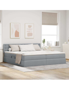 Letto con contenitore e LED Grigio chiaro 200 x 200 cm Tessuto
