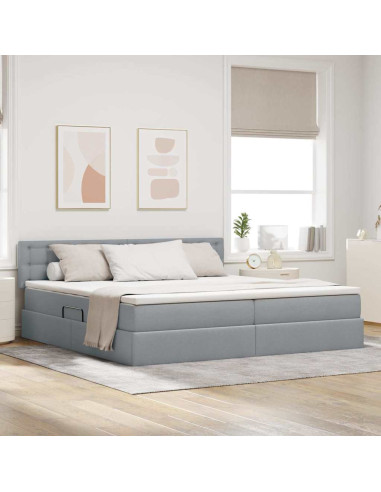 Letto con contenitore e LED Grigio chiaro 200 x 200 cm Tessuto