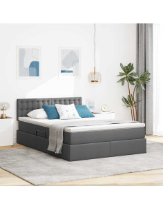 Letto con contenitore e LED Grigio scuro 140 x 200 cm Tessuto