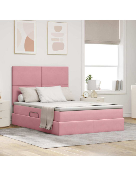 Letto con contenitore e materasso Rosa 140 x 190 cm Velluto