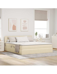 Letto con contenitore e LED con led Crema 160 x 200 cm Tessuto