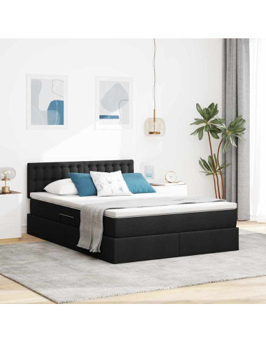 Letto con contenitore e materasso Nero 140 x 190 cm