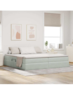 Letto con contenitore e materasso Grigio chiaro 200 x 200 cm