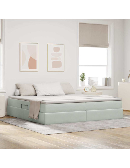 Letto con contenitore e materasso Grigio chiaro 200 x 200 cm