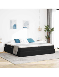 Letto con contenitore e materasso Nero 200 x 200 cm Velluto