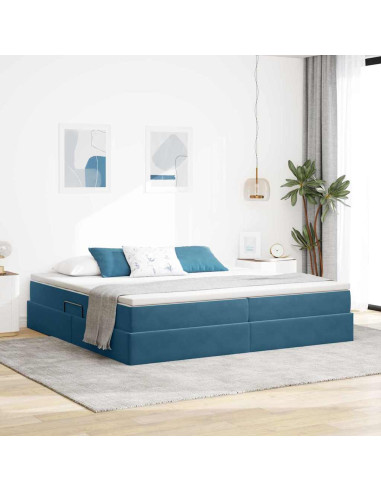 Letto con contenitore e materasso Blu Scuro 200 x 200 cm