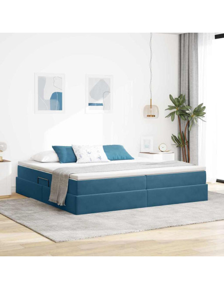 Letto con contenitore e materasso Blu Scuro 200 x 200 cm