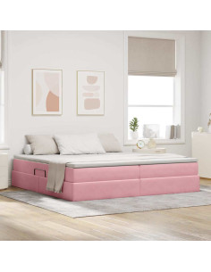 Letto con contenitore e materasso Rosa 200 x 200 cm Velluto